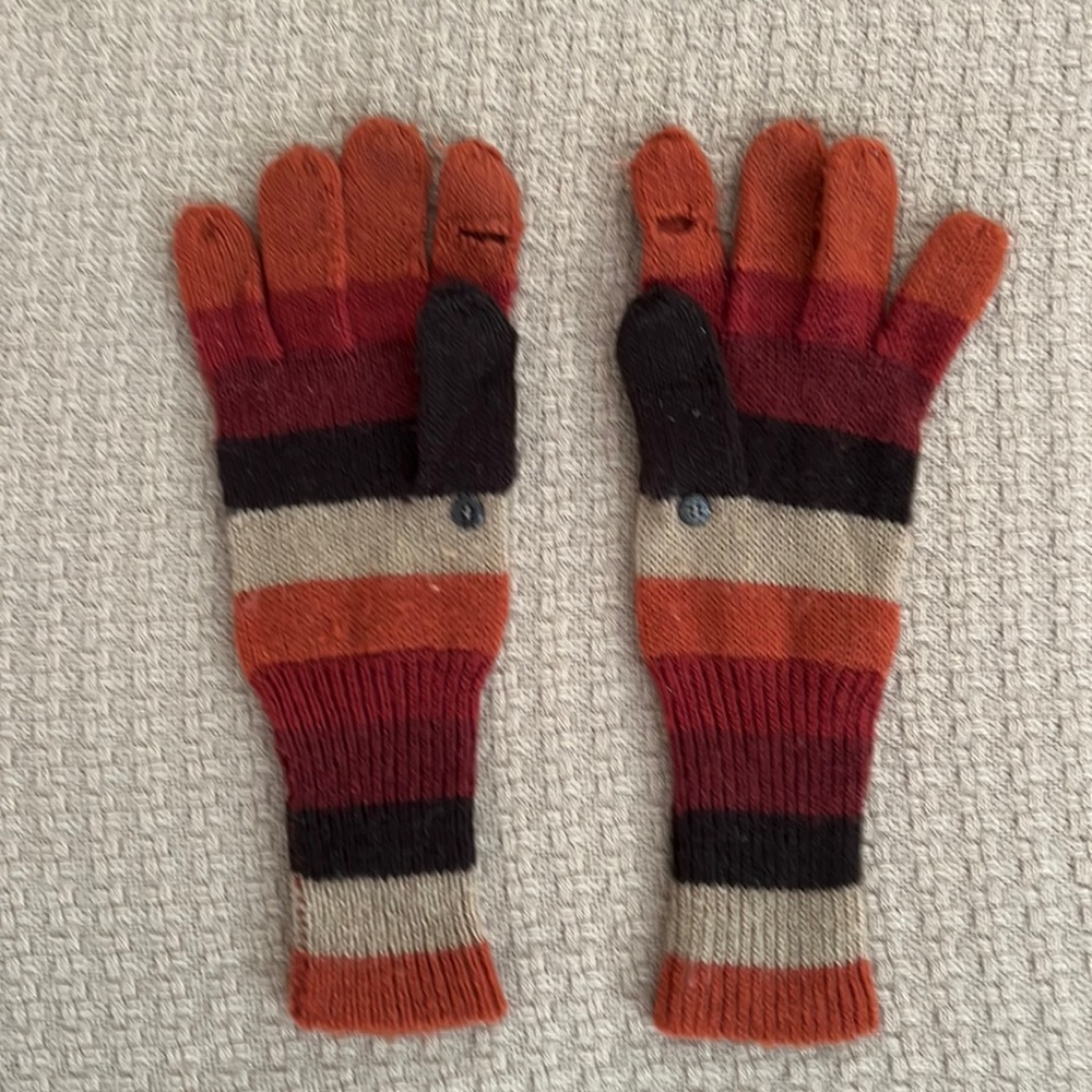 Prana Striped Knit Gloves Mittens Recycled Acrylic Earth Tones